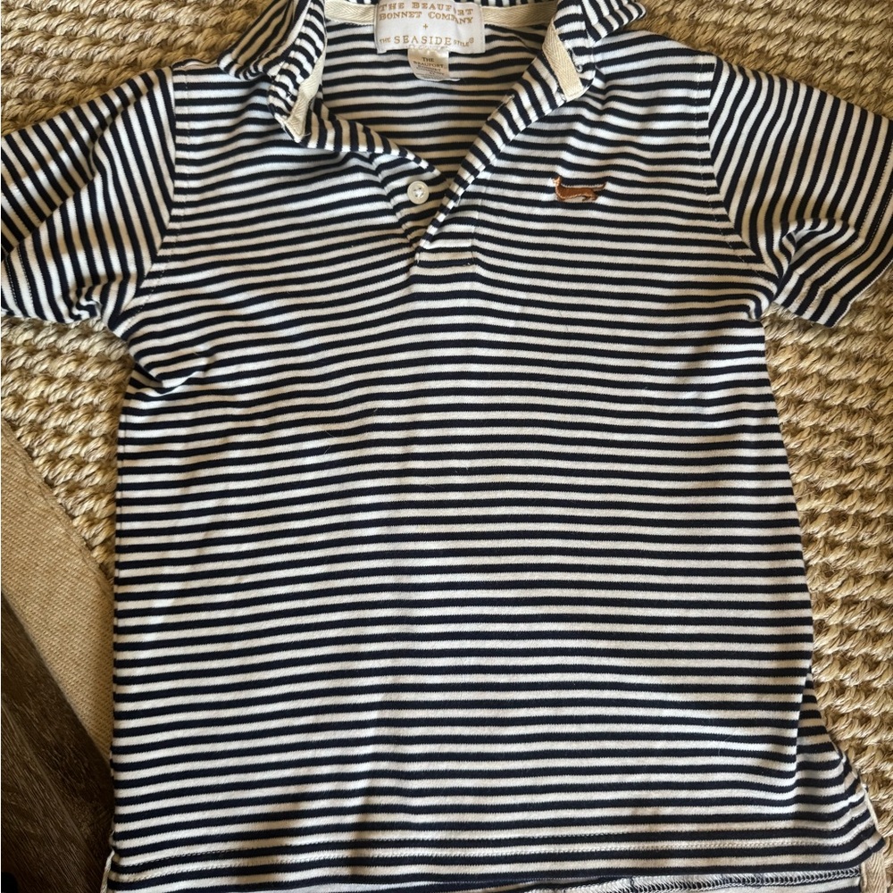 Navy and White Striped Boys Polo Shirt - TBBC + Seaside Style, Size 4T